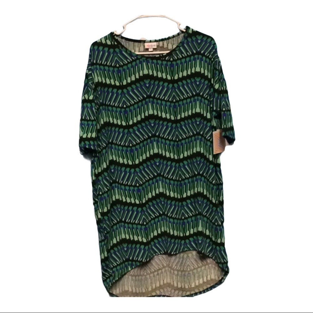 LuLaRoe Irma tunic style geometric green print women's oversized size S